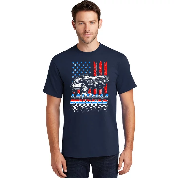 American Muscle American USA Flag Muscle Car Fan Tall T-Shirt