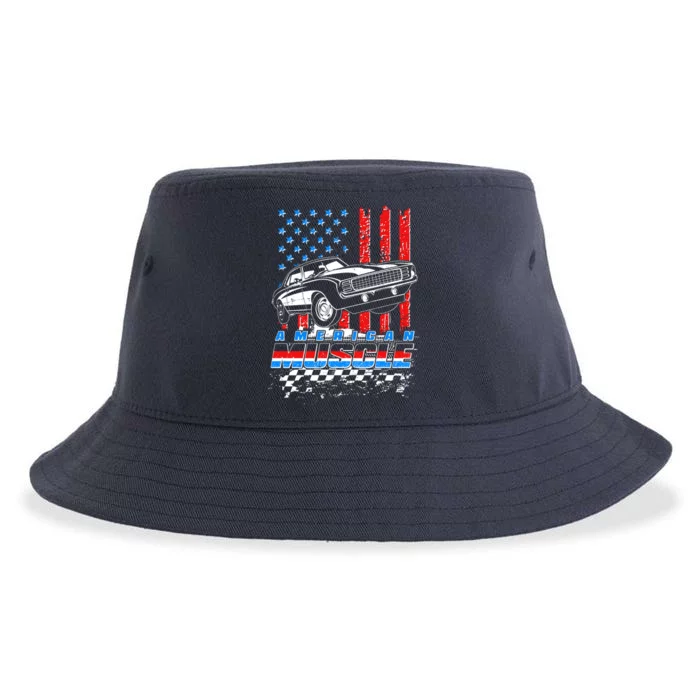 American Muscle American USA Flag Muscle Car Fan Sustainable Bucket Hat