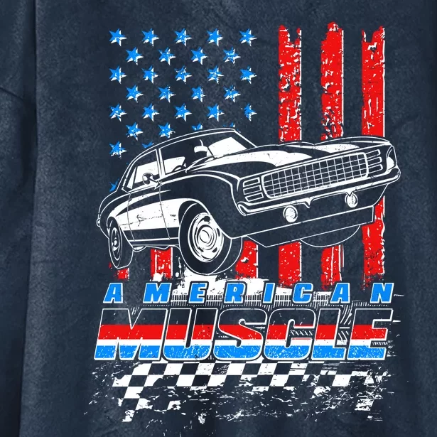 American Muscle American USA Flag Muscle Car Fan Hooded Wearable Blanket