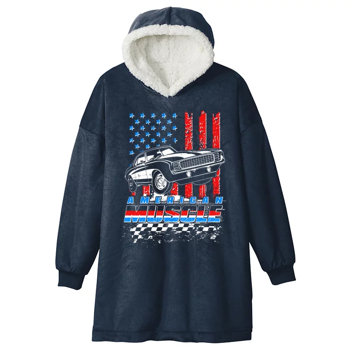 American Muscle American USA Flag Muscle Car Fan Hooded Wearable Blanket