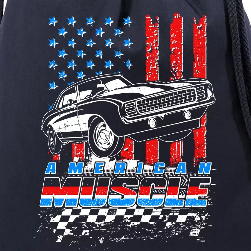 American Muscle American USA Flag Muscle Car Fan Drawstring Bag