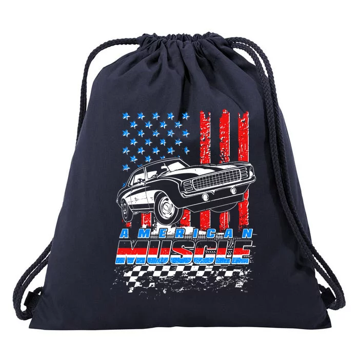 American Muscle American USA Flag Muscle Car Fan Drawstring Bag