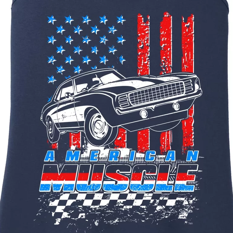 American Muscle American USA Flag Muscle Car Fan Ladies Essential Tank