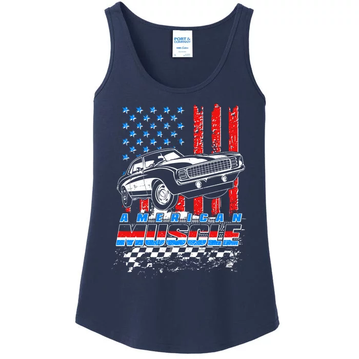 American Muscle American USA Flag Muscle Car Fan Ladies Essential Tank