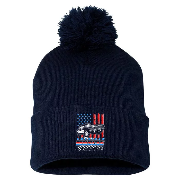 American Muscle American USA Flag Muscle Car Fan Pom Pom 12in Knit Beanie