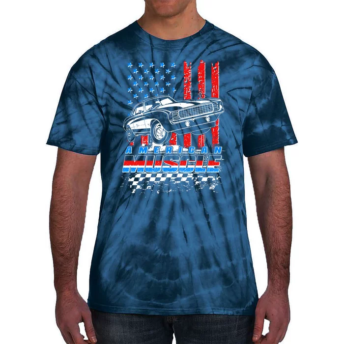 American Muscle American USA Flag Muscle Car Fan Tie-Dye T-Shirt