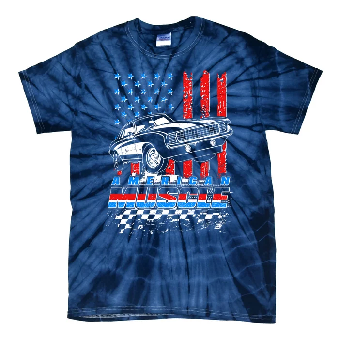 American Muscle American USA Flag Muscle Car Fan Tie-Dye T-Shirt