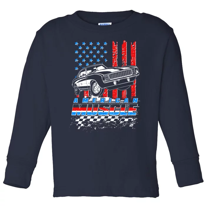 American Muscle American USA Flag Muscle Car Fan Toddler Long Sleeve Shirt