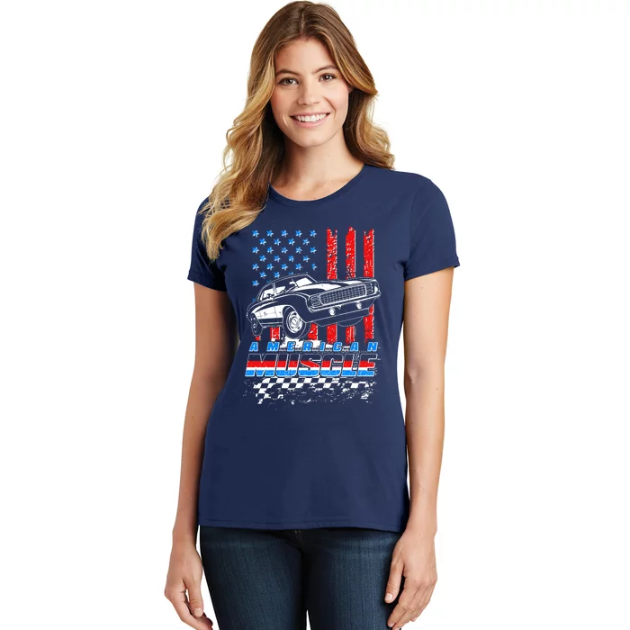 American Muscle American USA Flag Muscle Car Fan Women's T-Shirt