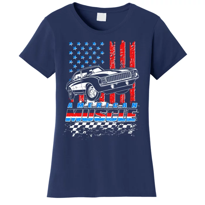 American Muscle American USA Flag Muscle Car Fan Women's T-Shirt