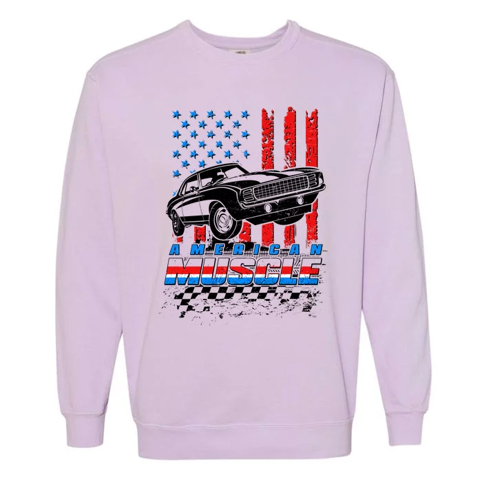 American Muscle American USA Flag Muscle Car Fan Garment-Dyed Sweatshirt