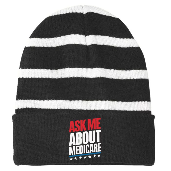 Ask Me About Medicare Striped Beanie with Solid Band