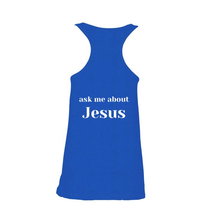 Ask Me About Jesus Front & Back Ladies Essential Flowy Tank