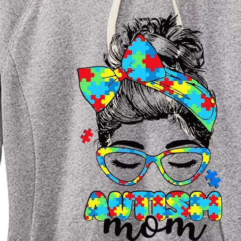 Autism Mom Awareness Messy Bun Puzzle Women's Fleece Hoodie