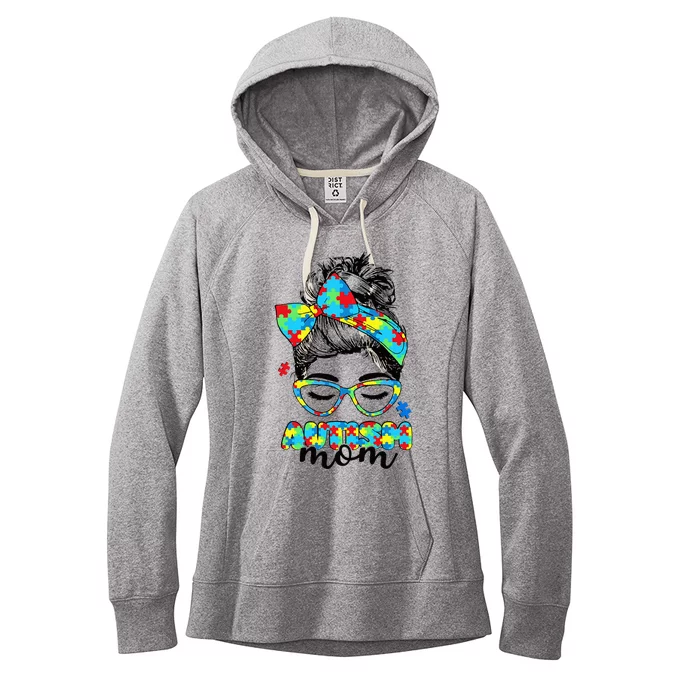 Autism Mom Awareness Messy Bun Puzzle Women's Fleece Hoodie