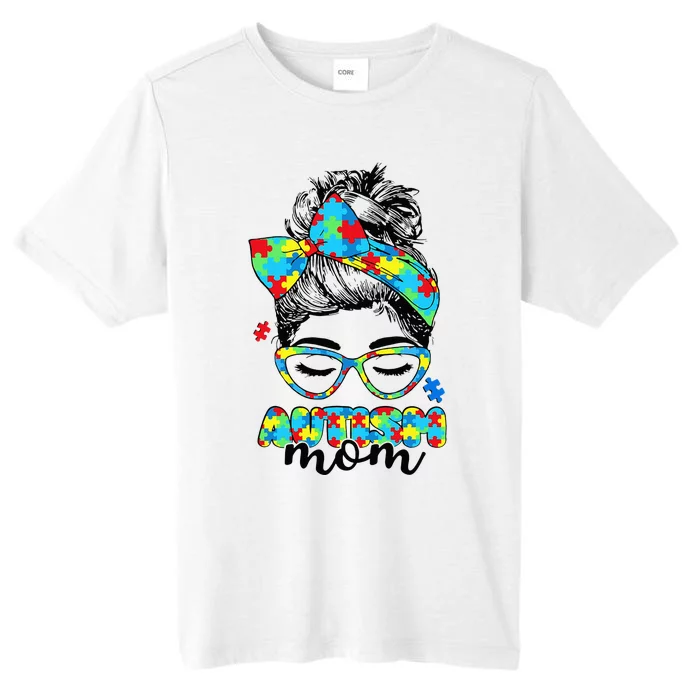 Autism Mom Awareness Messy Bun Puzzle ChromaSoft Performance T-Shirt