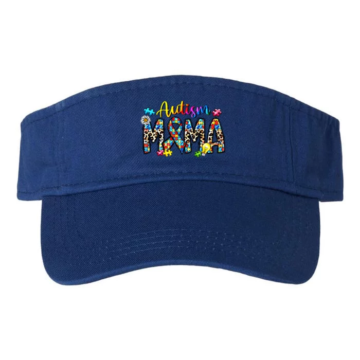 Autism Mama Autism Mom Life Autism Awareness Leopard Puzzle Gift Valucap Bio-Washed Visor