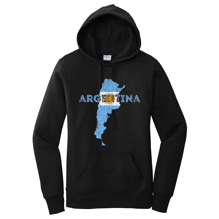 Argentinian Map And Flag Souvenir Distressed Argentina Women's Pullover Hoodie