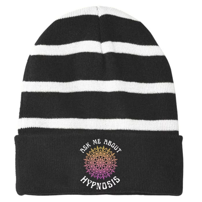 Ask Me About Hypnosis Orange New Age Hypnotist Striped Beanie with Solid Band