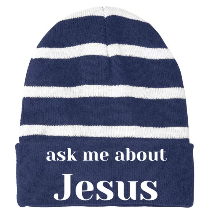 Ask Me About Jesus Striped Beanie with Solid Band