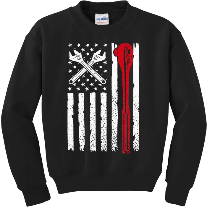 Auto Mechanic American Flag USA Kids Sweatshirt