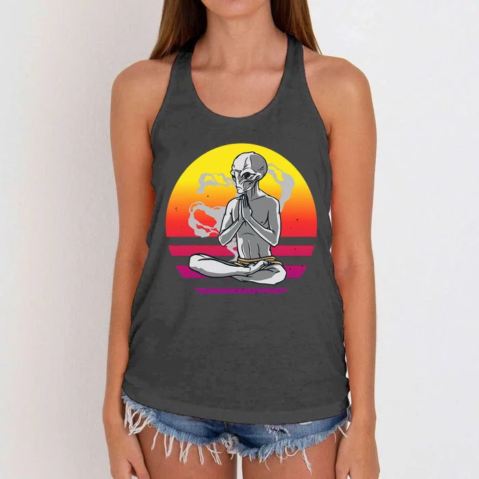 Alien Meditating Alien Yoga Meditationn Namaste Yoga Zen Ufo Women's Knotted Racerback Tank