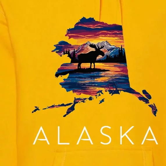 Alaskan Moose Animal Alaska Map Premium Hoodie