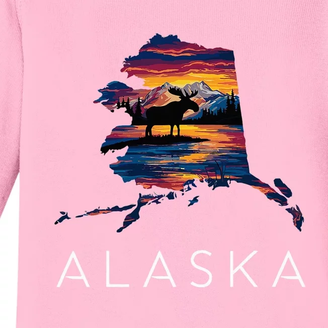 Alaskan Moose Animal Alaska Map Baby Long Sleeve Bodysuit