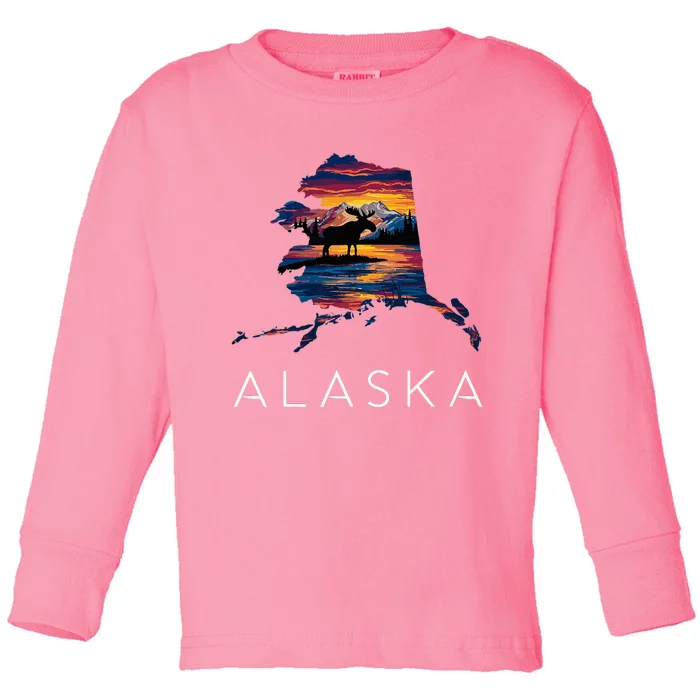 Alaskan Moose Animal Alaska Map Toddler Long Sleeve Shirt