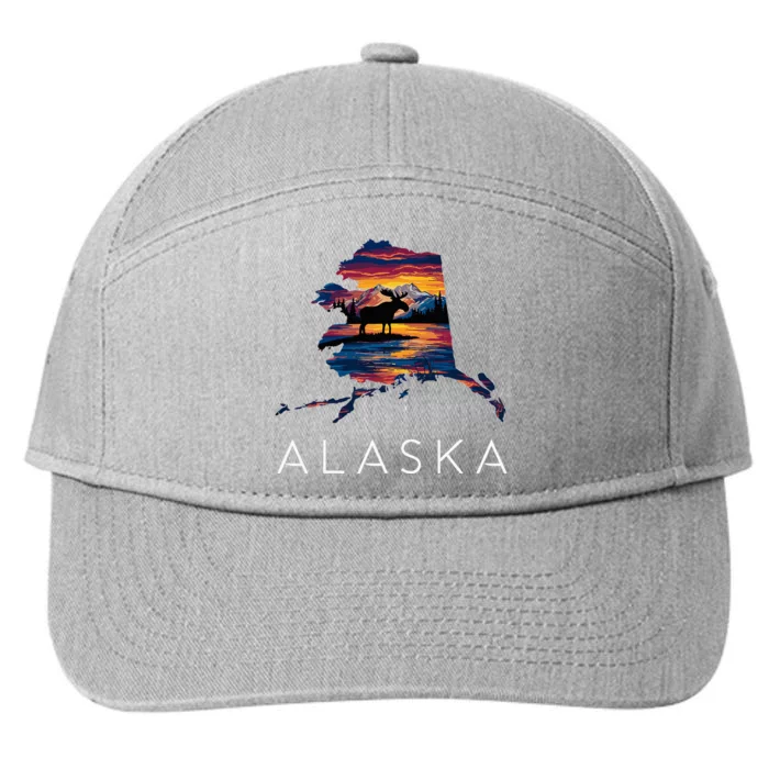 Alaskan Moose Animal Alaska Map 7-Panel Snapback Hat