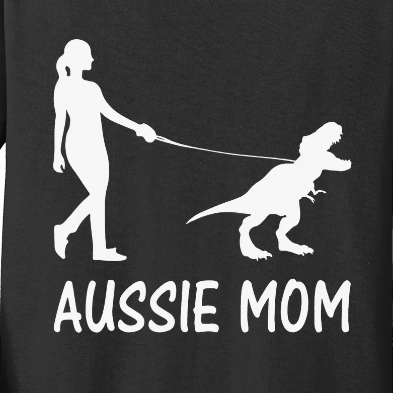 Aussie Mom Australian Shepherd Dog Dinosaur  Mother Kids Long Sleeve Shirt