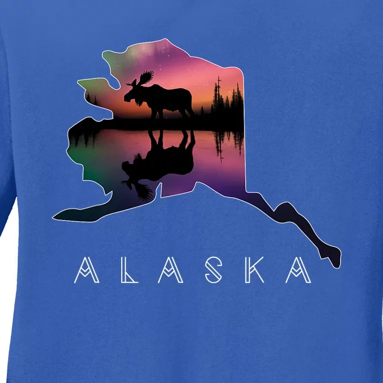 Alaskan Moose A.U.R.O.R.A Borealis Alaska State & Landscape Ladies Long Sleeve Shirt