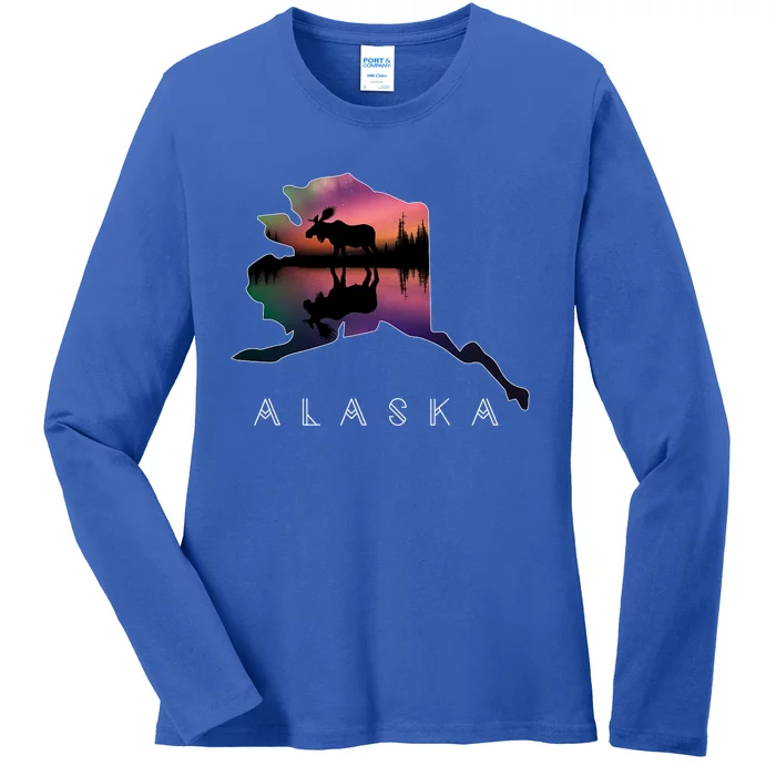 Alaskan Moose A.U.R.O.R.A Borealis Alaska State & Landscape Ladies Long Sleeve Shirt