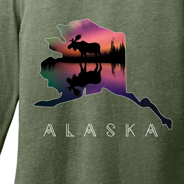 Alaskan Moose A.U.R.O.R.A Borealis Alaska State & Landscape Womens CVC Long Sleeve Shirt