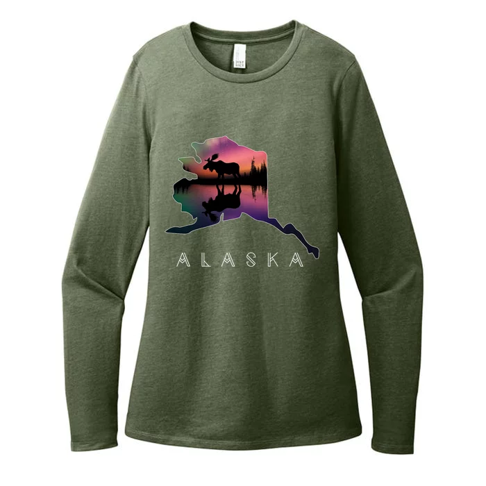 Alaskan Moose A.U.R.O.R.A Borealis Alaska State & Landscape Womens CVC Long Sleeve Shirt