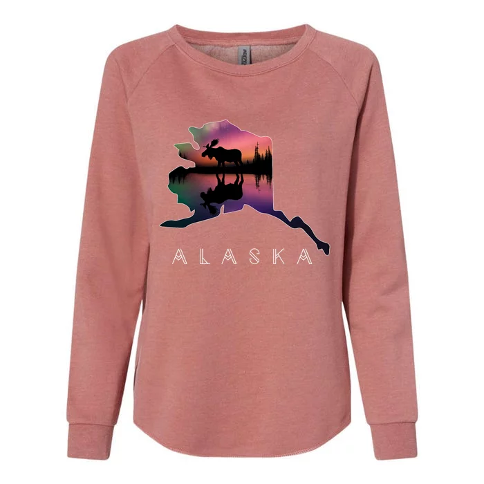 Alaskan Moose A.U.R.O.R.A Borealis Alaska State & Landscape Womens California Wash Sweatshirt