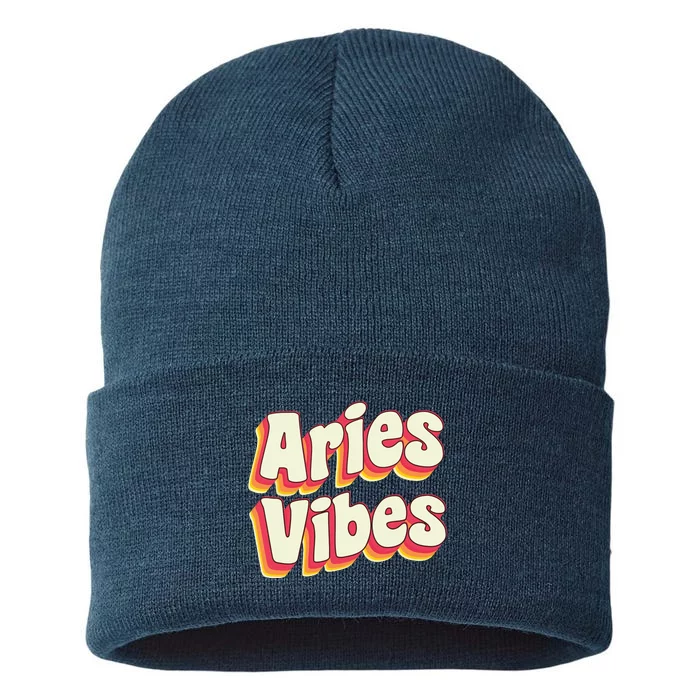 Aries March April Birthday Retro Astrology Aries Zodiac Sign Sustainable Knit Beanie