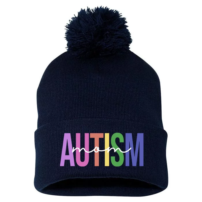 Autism Mom Awareness Colorful Pom Pom 12in Knit Beanie