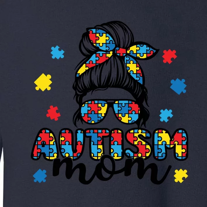 Autism Mom Awareness Messy Bun Puzzle Women Toddler Sweatshirt