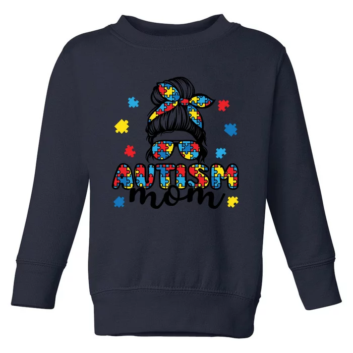 Autism Mom Awareness Messy Bun Puzzle Women Toddler Sweatshirt