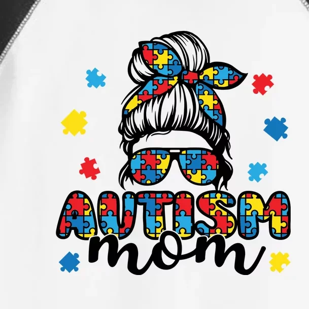 Autism Mom Awareness Messy Bun Puzzle Women Toddler Fine Jersey T-Shirt