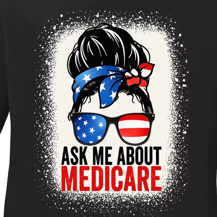 Ask Me About Medicare Insurance Agent Broker Sales Marketing Ladies Long Sleeve Shirt