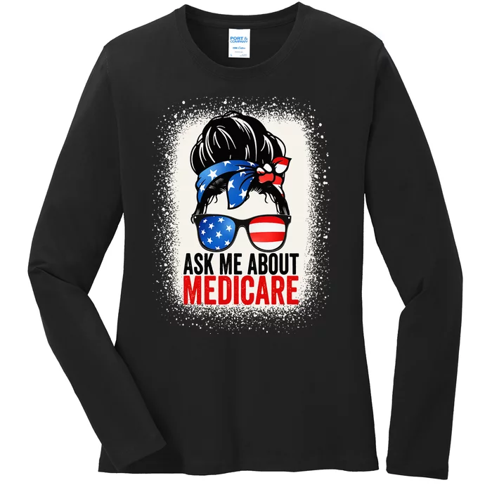 Ask Me About Medicare Insurance Agent Broker Sales Marketing Ladies Long Sleeve Shirt