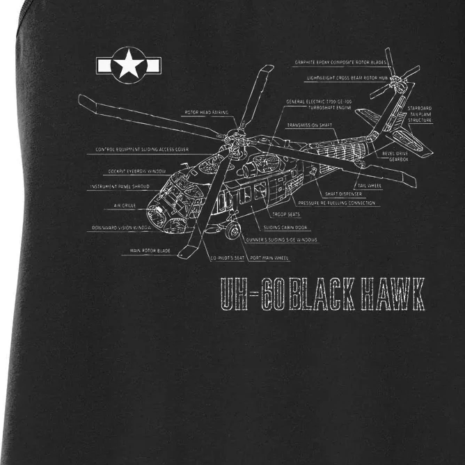 American Military Aircraft UH 60 Black Hawk Helicopter Women's Racerback Tank