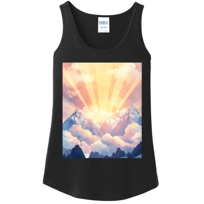 Artistic Mountain And Sunlight Nature Ladies Essential Tank