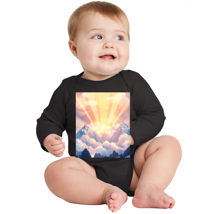 Artistic Mountain And Sunlight Nature Baby Long Sleeve Bodysuit