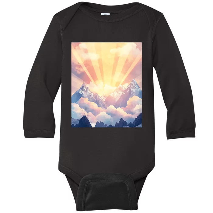 Artistic Mountain And Sunlight Nature Baby Long Sleeve Bodysuit