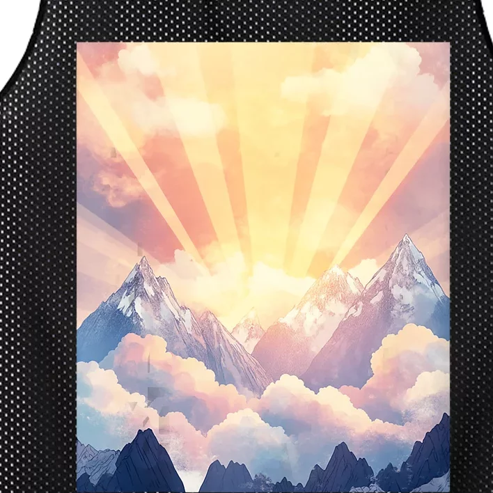 Artistic Mountain And Sunlight Nature Mesh Reversible Basketball Jersey Tank