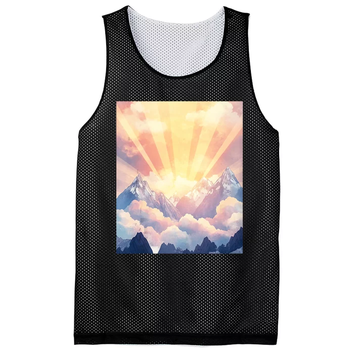 Artistic Mountain And Sunlight Nature Mesh Reversible Basketball Jersey Tank