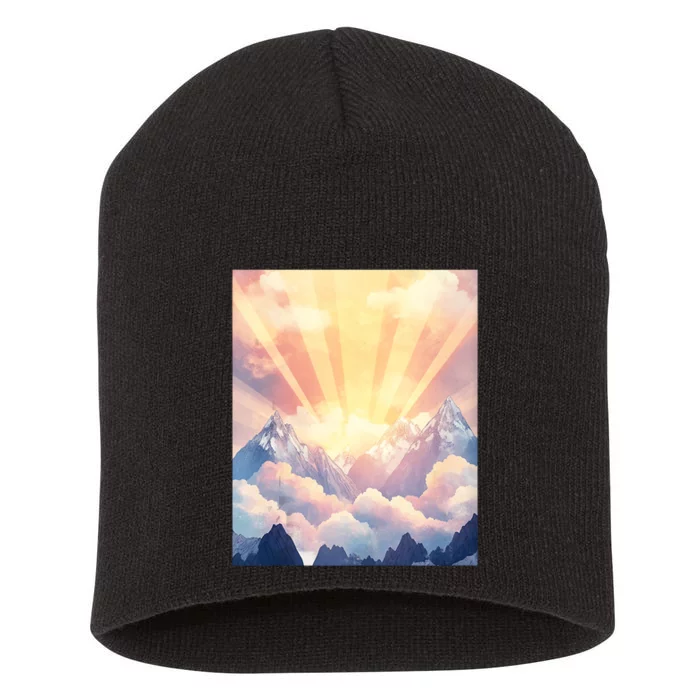 Artistic Mountain And Sunlight Nature Short Acrylic Beanie